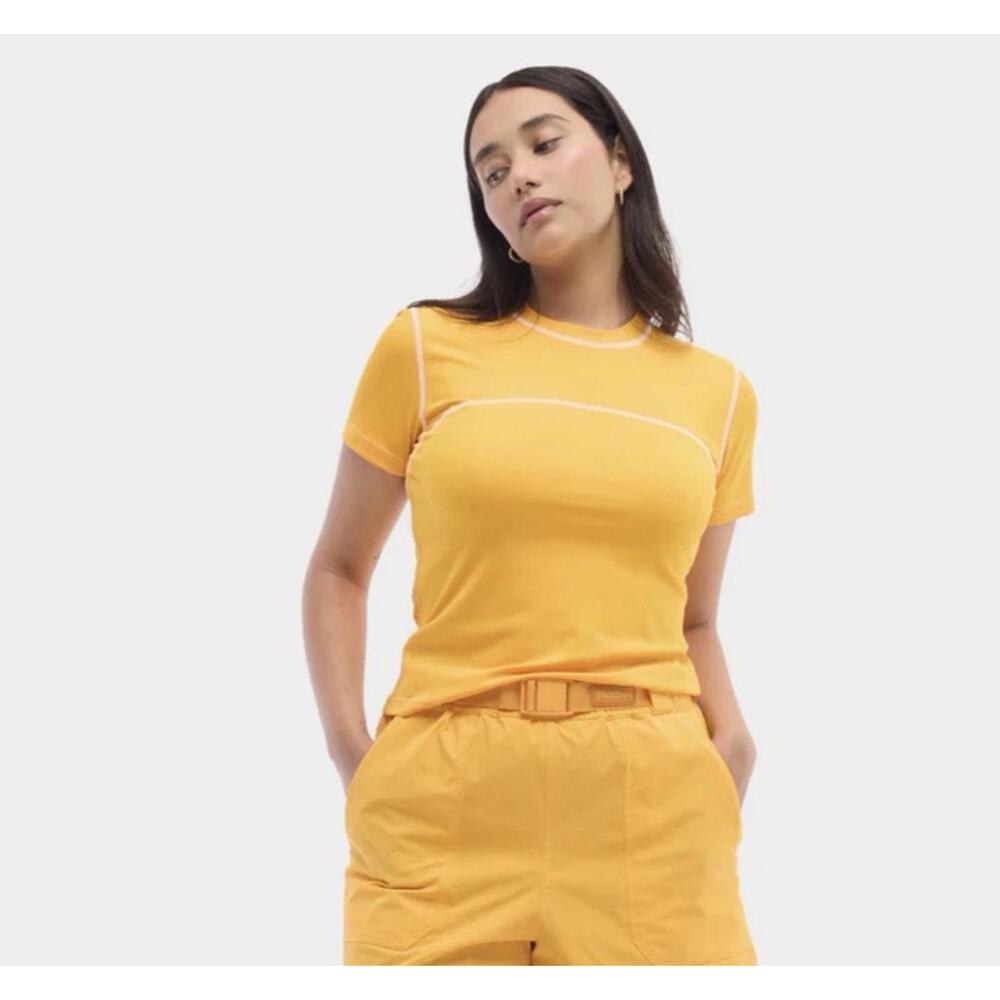 $65 Halfdays Mollie T-Shirt NWT Size M Zinnia Orange Ribbed Performance Trail